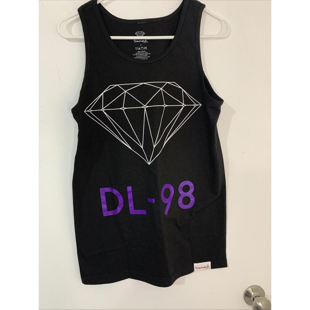 Diamond DL-98 Graphic Purple Sleeveless Crew Neck Tank Top Mens Size Small Black